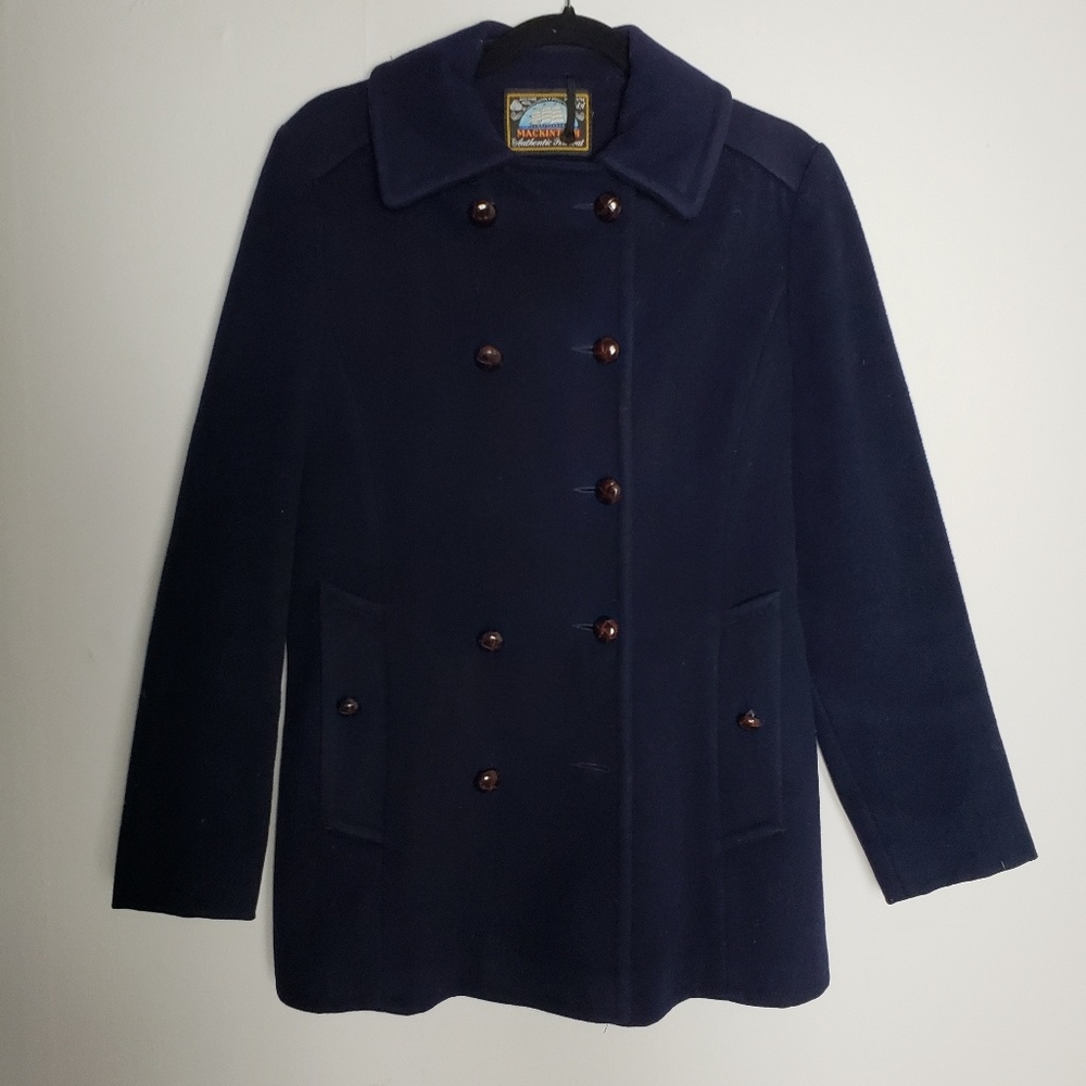 Vintage Navy Blue 100% Wool Pea Coat M